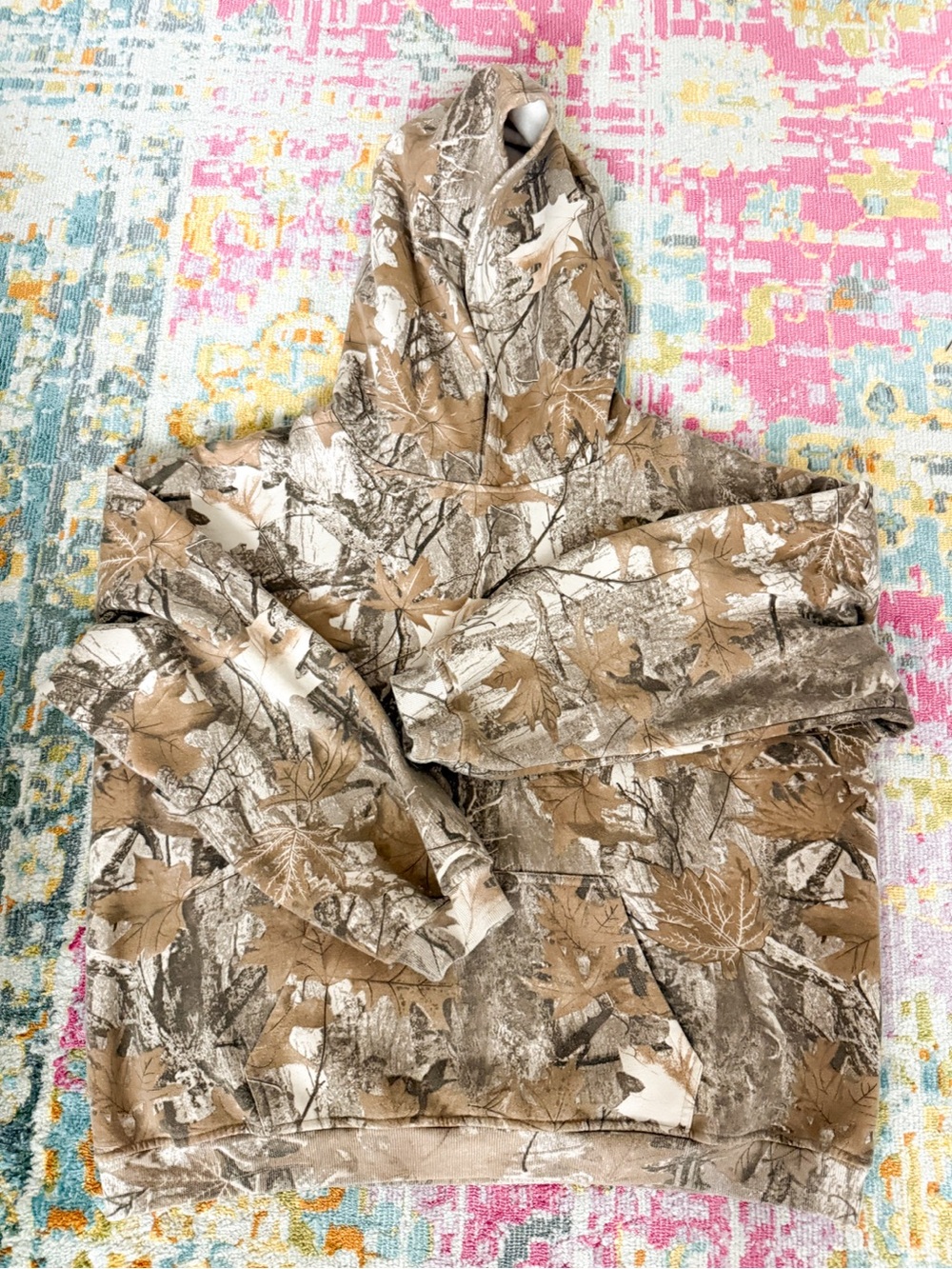 Camo Hooded Pullover Sweatshirt - Brown Leaf Pattern
